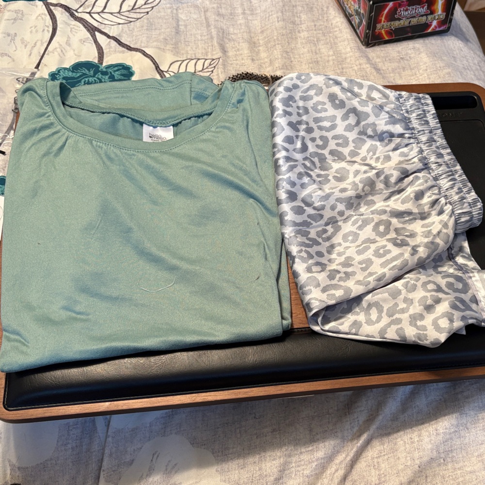 Green Top and Leopard Print Shorts